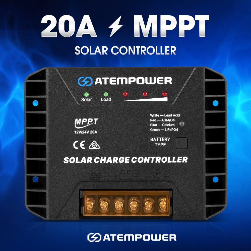 ATEM POWER 20A MPPT Solar Charge Controller 12V/24V Solar Panel Batter ...