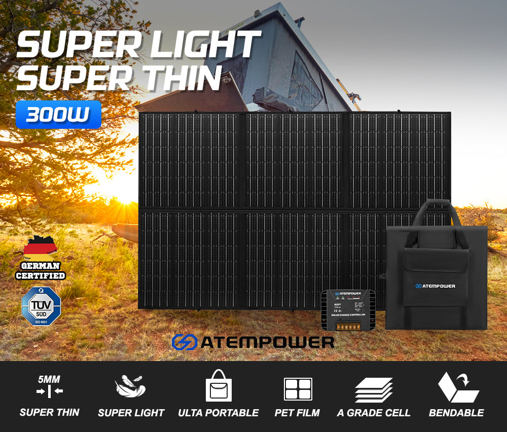 Atem Power 12V 300W Folding Solar Mat Flexible Blanket Solar Panel Kit Camping Charger