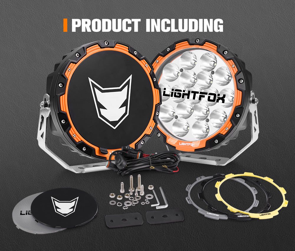 LightFox 7.5inch LED Driving Light with wiring harness and changable rings