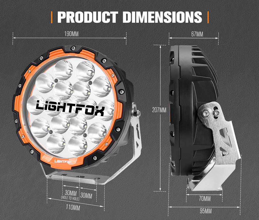 LightFox 7.5inch LED Driving Light with wiring harness and changable rings