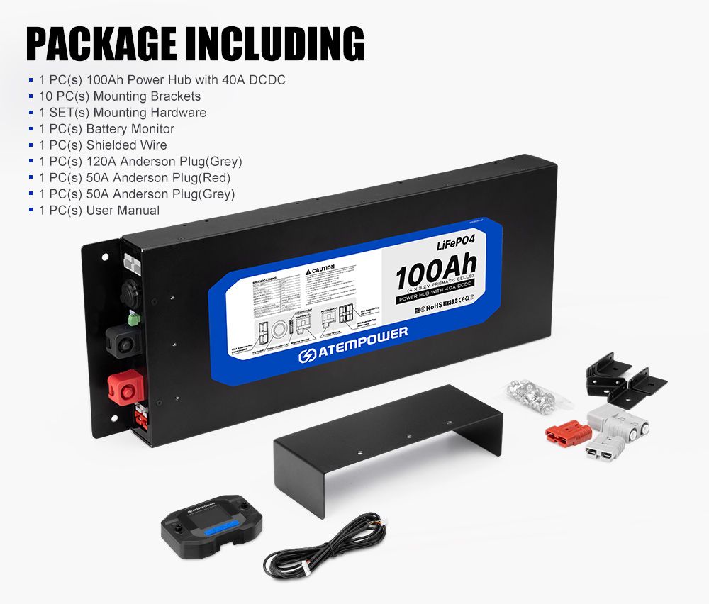 Atem Power 12V 100Ah Slimline Lithium Battery Built-in 40A DC to DC Charger
