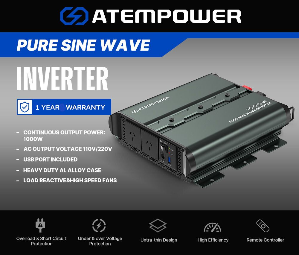 ATEM POWER 12V To 110V/220V 1000W/2000W Pure Sine Wave Power Inverter