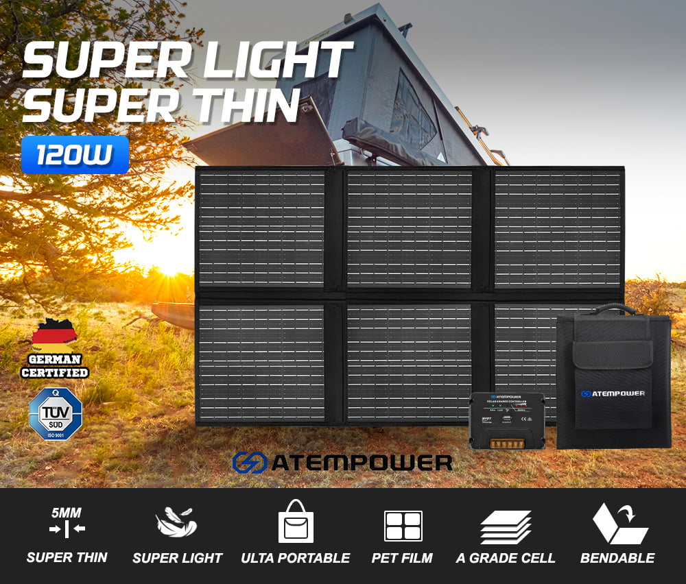 ATEM POWER 120W 12V/18V Mono Portable Folding Solar Panel Solar Blanket Kit with MPPT Controller