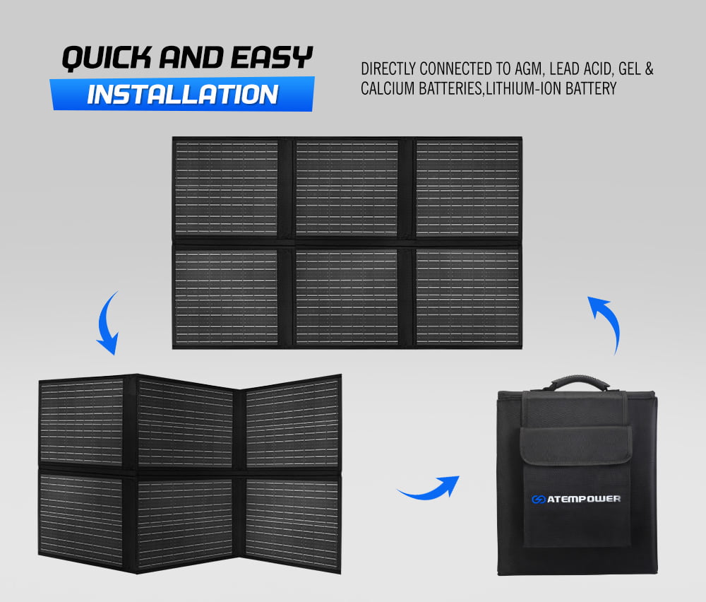 ATEM POWER 120W 12V/18V Mono Portable Folding Solar Panel Solar Blanket Kit with MPPT Controller