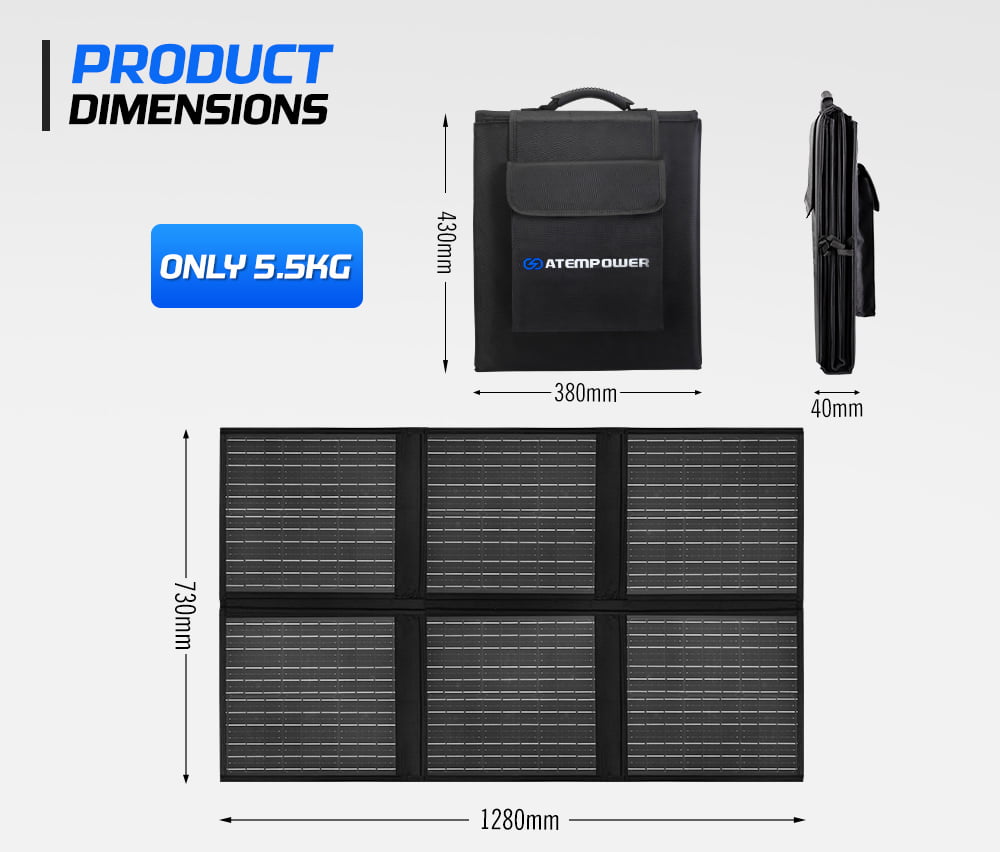 ATEM POWER 120W 12V/18V Mono Portable Folding Solar Panel Solar Blanket Kit with MPPT Controller