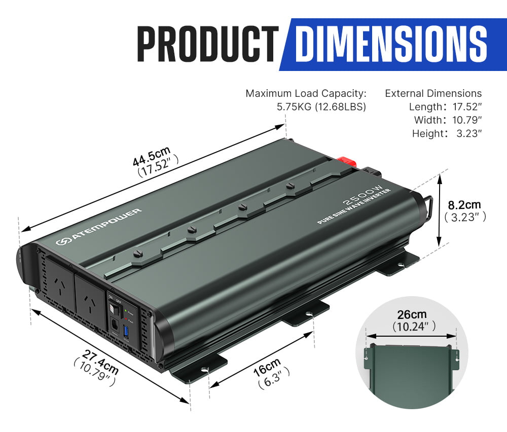 ATEM POWER 12V To 110V/220V 2500W/5000W Pure Sine Wave Power Inverter