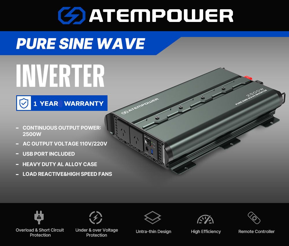 ATEM POWER 12V To 110V/220V 2500W/5000W Pure Sine Wave Power Inverter
