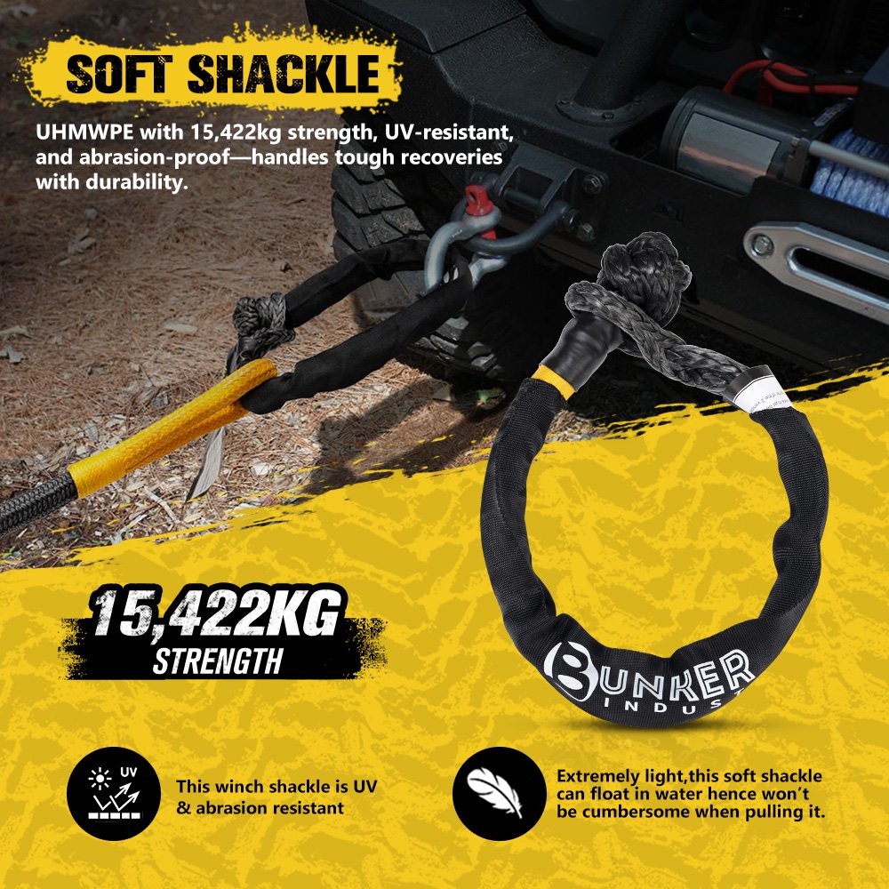 Bunker Indust 4x4 Recovery Kit Kinetic Rope Soft Shackles Winch Dampener Offroad