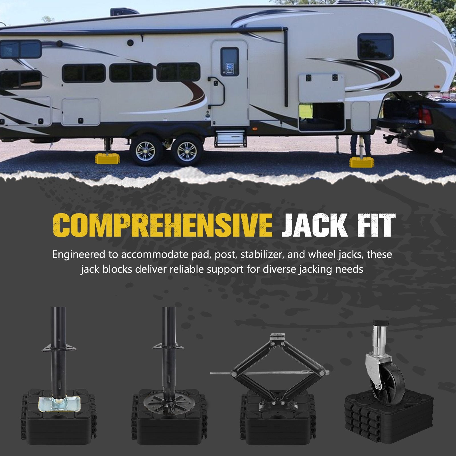 BUNKER INDUST RV Leveling Blocks – 10 Pack Stackable Jack Blocks with Interlocking Design & Carry Bag for Camper, Trailer & Wheels Stabilization (Black)