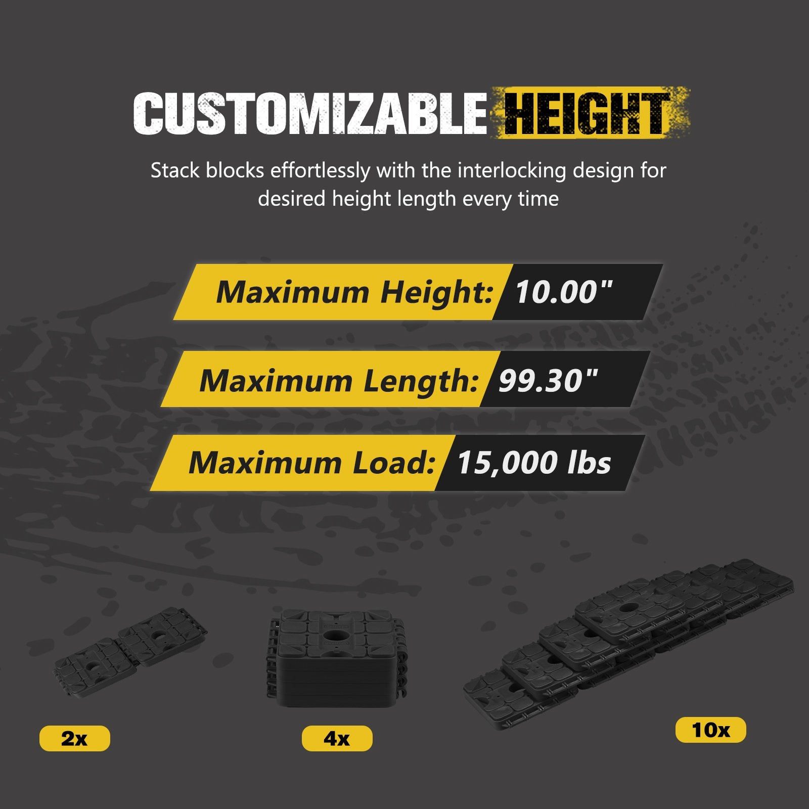 BUNKER INDUST RV Leveling Blocks – 10 Pack Stackable Jack Blocks with Interlocking Design & Carry Bag for Camper, Trailer & Wheels Stabilization (Black)