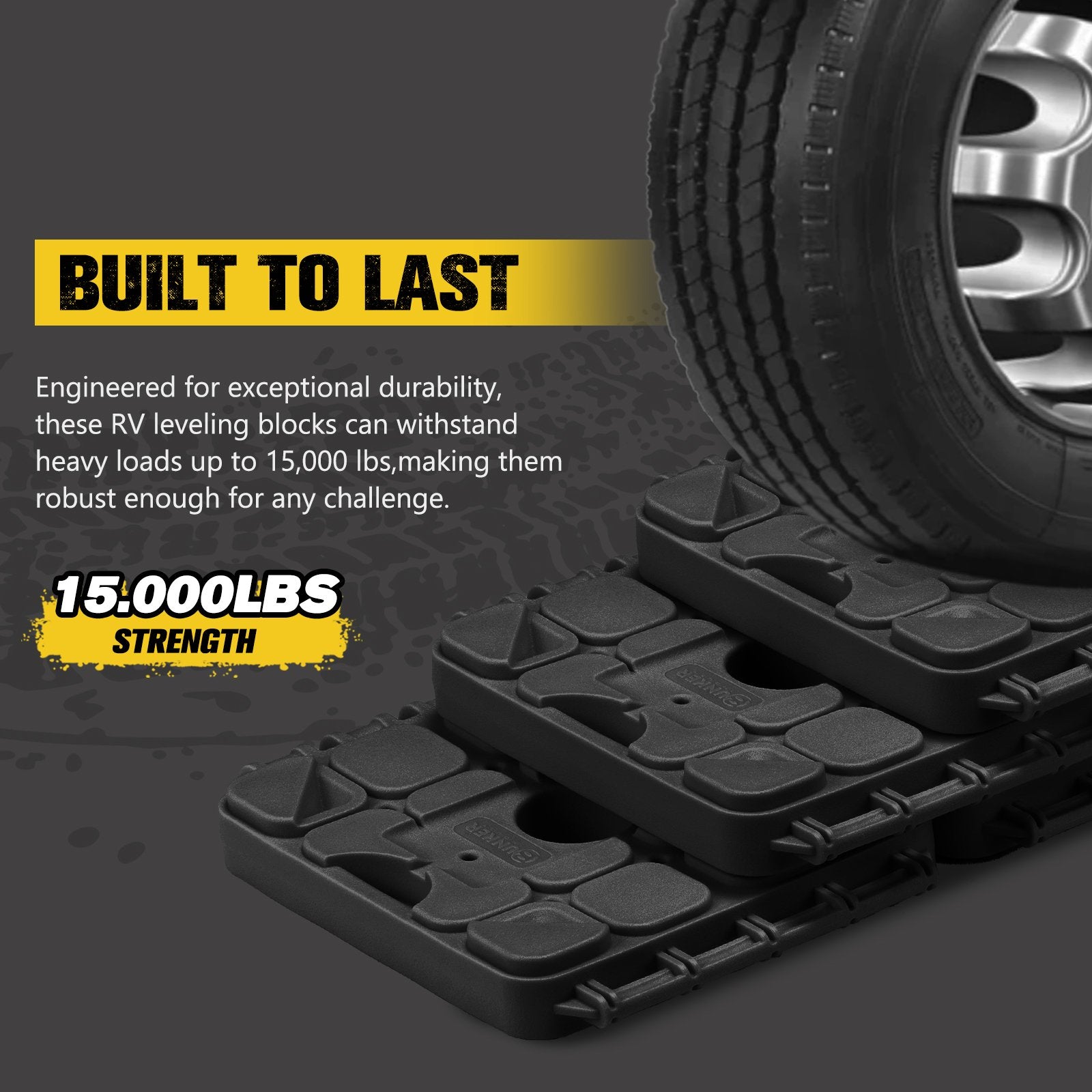 BUNKER INDUST RV Leveling Blocks – 10 Pack Stackable Jack Blocks with Interlocking Design & Carry Bag for Camper, Trailer & Wheels Stabilization (Black)