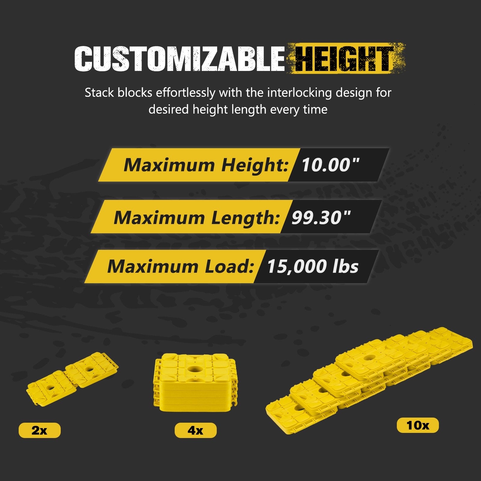 BUNKER INDUST RV Leveling Blocks – 10 Pack Stackable Jack Blocks with Interlocking Design & Carry Bag for Camper, Trailer & Wheels Stabilization (Yellow)