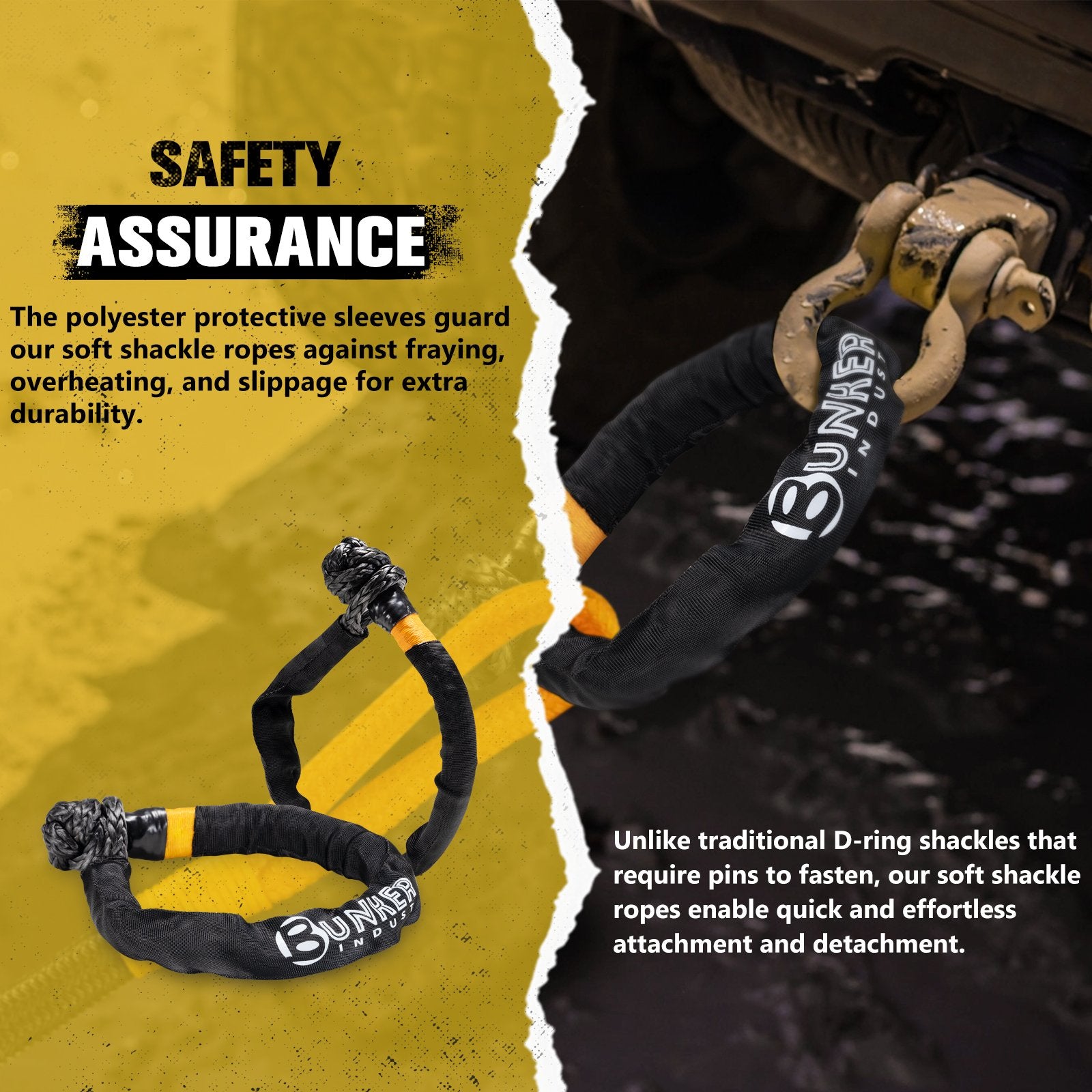 BUNKER INDUST 2Pcs Synthetic Soft Shackle Rope,1/2 Inch x 23 Inch (49,000 LBS Breaking Strength) Winch Towing Recovery Shackles for Offroad 4x4 Vehicles Truck, SUV, ATV, UTV