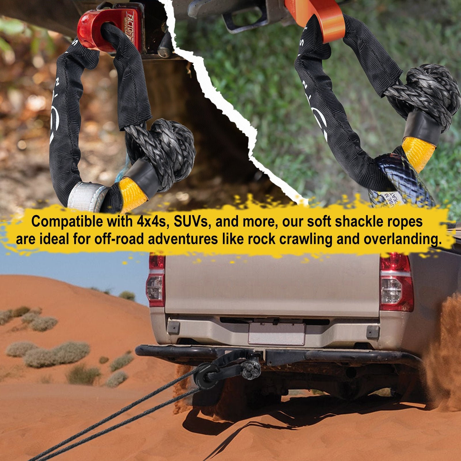 BUNKER INDUST 2Pcs Synthetic Soft Shackle Rope,1/2 Inch x 23 Inch (49,000 LBS Breaking Strength) Winch Towing Recovery Shackles for Offroad 4x4 Vehicles Truck, SUV, ATV, UTV