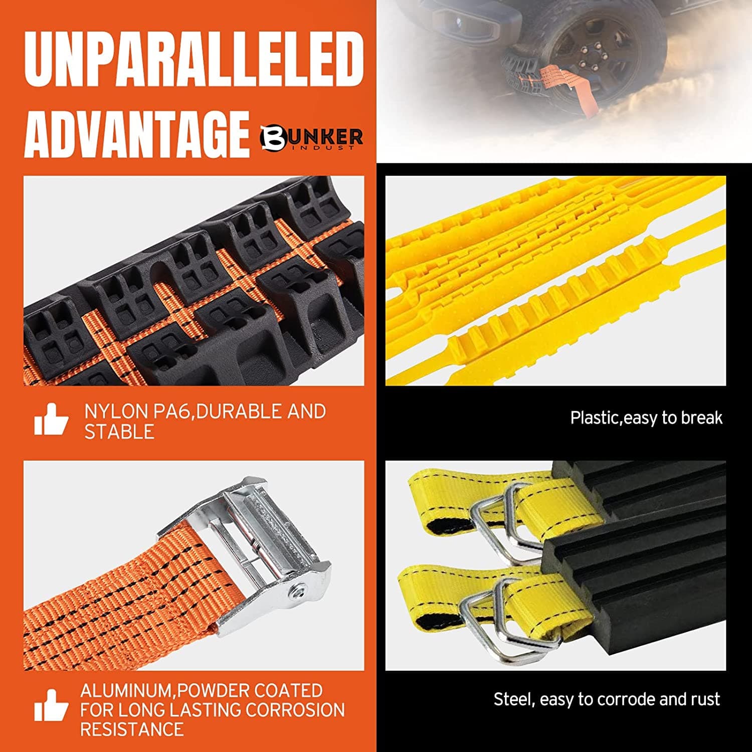 BUNKER INDUST 2Pcs 145cm Offroad Trucks SUV Car Mud Sand Emergency Tire Traction Tire Traction Device