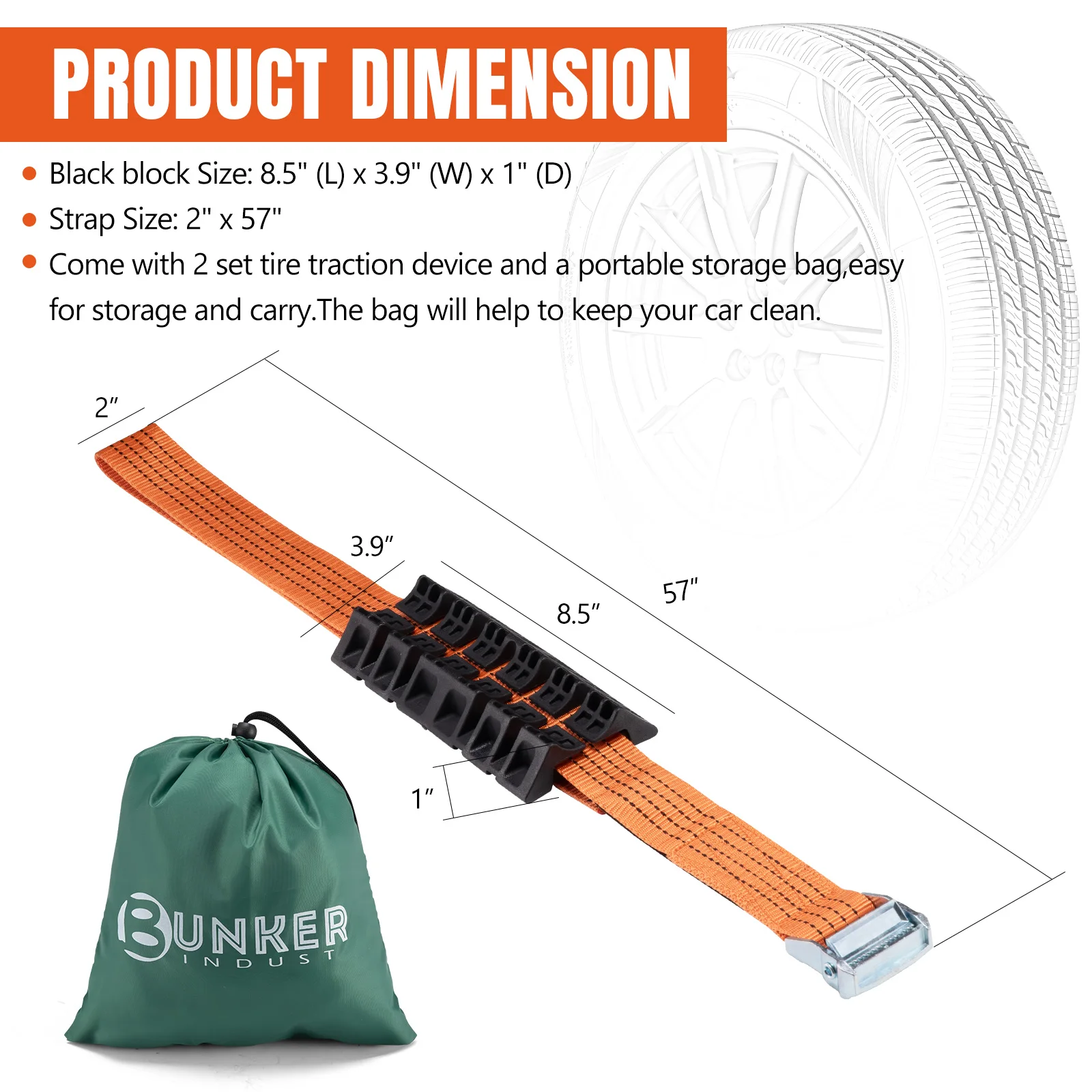 BUNKER INDUST 2Pcs 145cm Offroad Trucks SUV Car Mud Sand Emergency Tire Traction Tire Traction Device