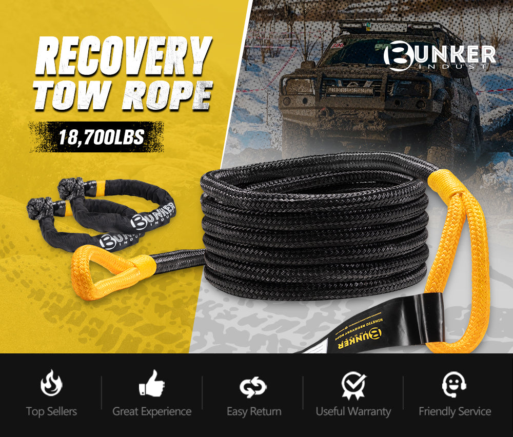 BUNKER INDUST 3/4''x20FT 18700LBS Heavy Duty Offroad Towing Rope Kinetic Recovery Rope for ATVs UTVs 4x4s