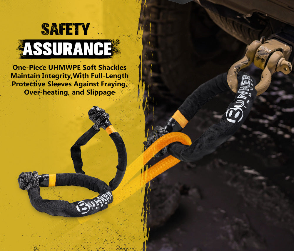 BUNKER INDUST 1''x30FT 34000LBS Kinetic Recovery Tow Rope Stretch Snatch Strap Vehicle Tow Rope With Soft Shackles