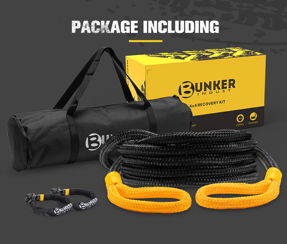 BUNKER INDUST 3/4''x20FT 18700LBS Heavy Duty Offroad Towing Rope Kinetic Recovery Rope for ATVs UTVs 4x4s