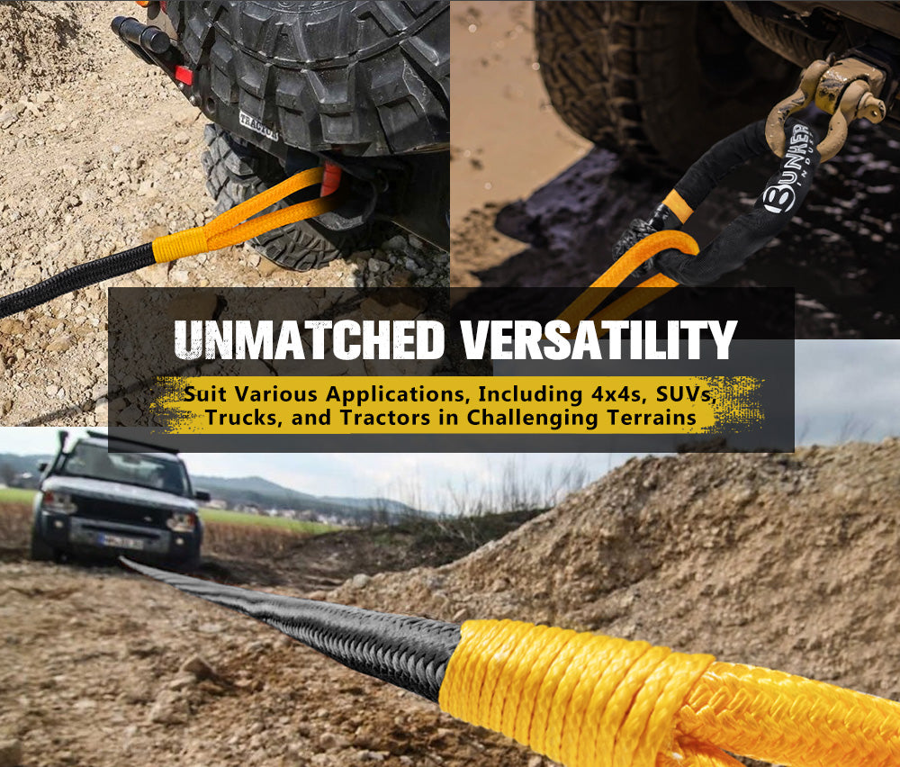 BUNKER INDUST 1''x30FT 34000LBS Kinetic Recovery Tow Rope Stretch Snatch Strap Vehicle Tow Rope With Soft Shackles