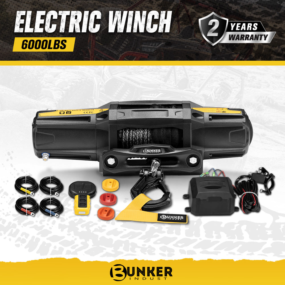 Bunker Indust 6000LBS/2722KGS Electric Winch 12V Synthetic Rope Wireless UTV ATV