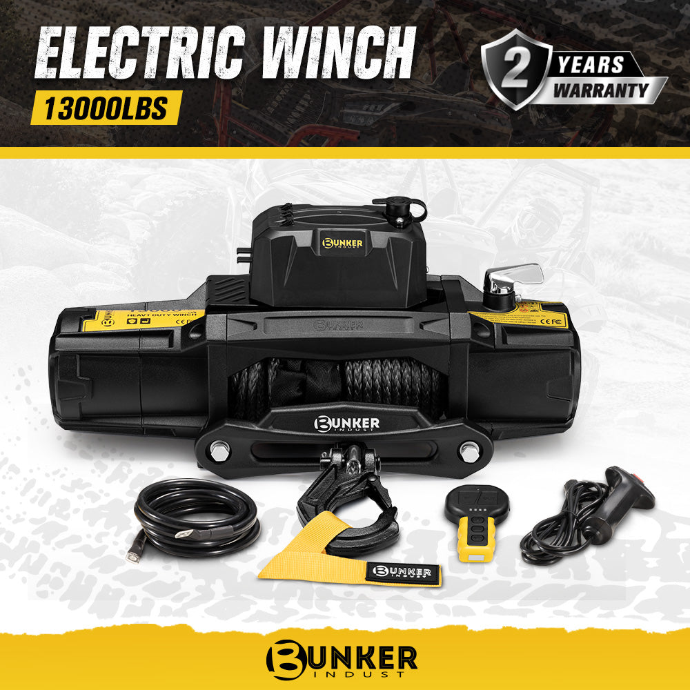 Bunker Indust 12V Electric Winch 13000LBS/5897KGS Synthetic Rope Wireless Remote