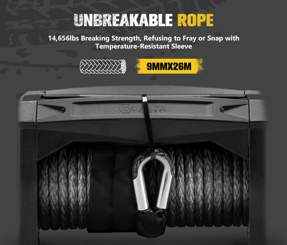 Bunker Indust 12V Electric Winch 13000LBS/5897KGS Synthetic Rope Wireless Remote