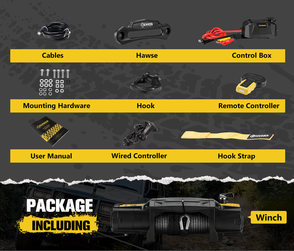 Bunker Indust 12V Electric Winch 13000LBS/5897KGS Synthetic Rope Wireless Remote