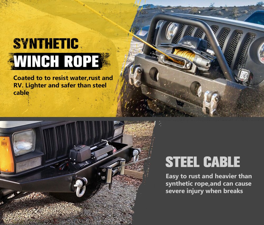 BUNKER INDUST 3/8" x 100' Synthetic Winch Rope,25000LBS Winch Cable with Protective Sleeve 100ft Winch Line Replacement for Off-Road Vehicle SUV Truck