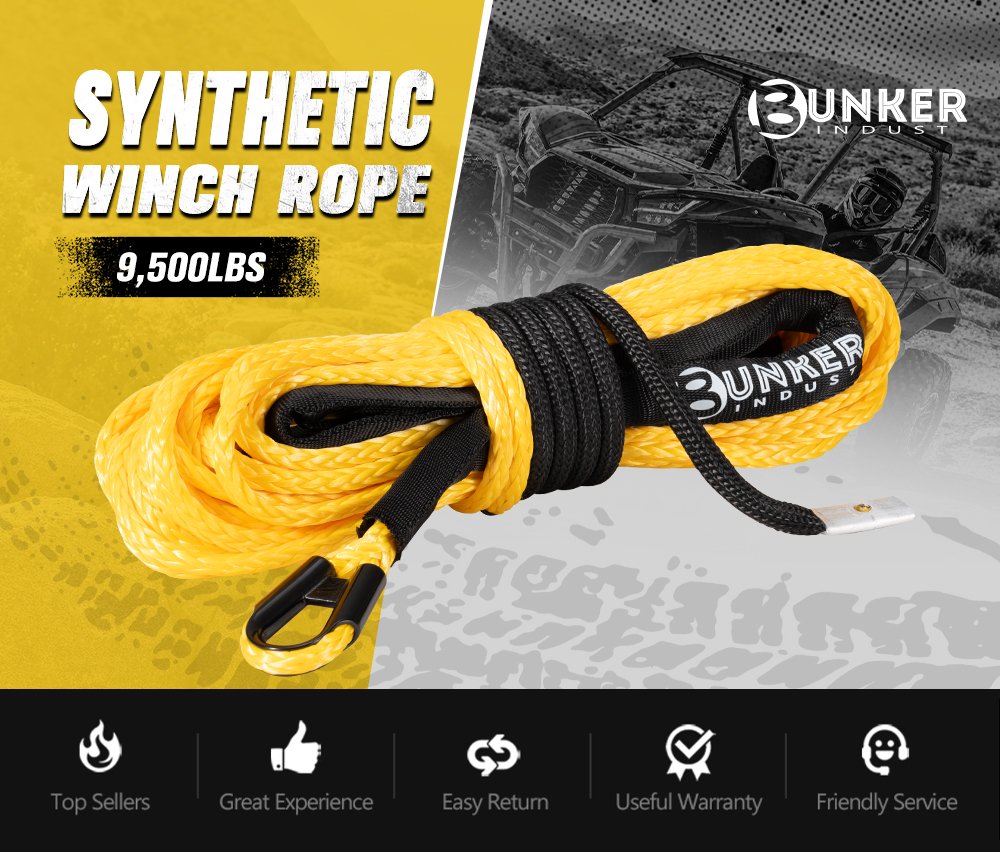 BUNKER INDUST 1/4" x 50' Synthetic Winch Rope,9500LBS ATV UTV Winch Cable with Protective Sleeve 50 FT Winch Line Replacement for 4500 to 6000LBS Winch