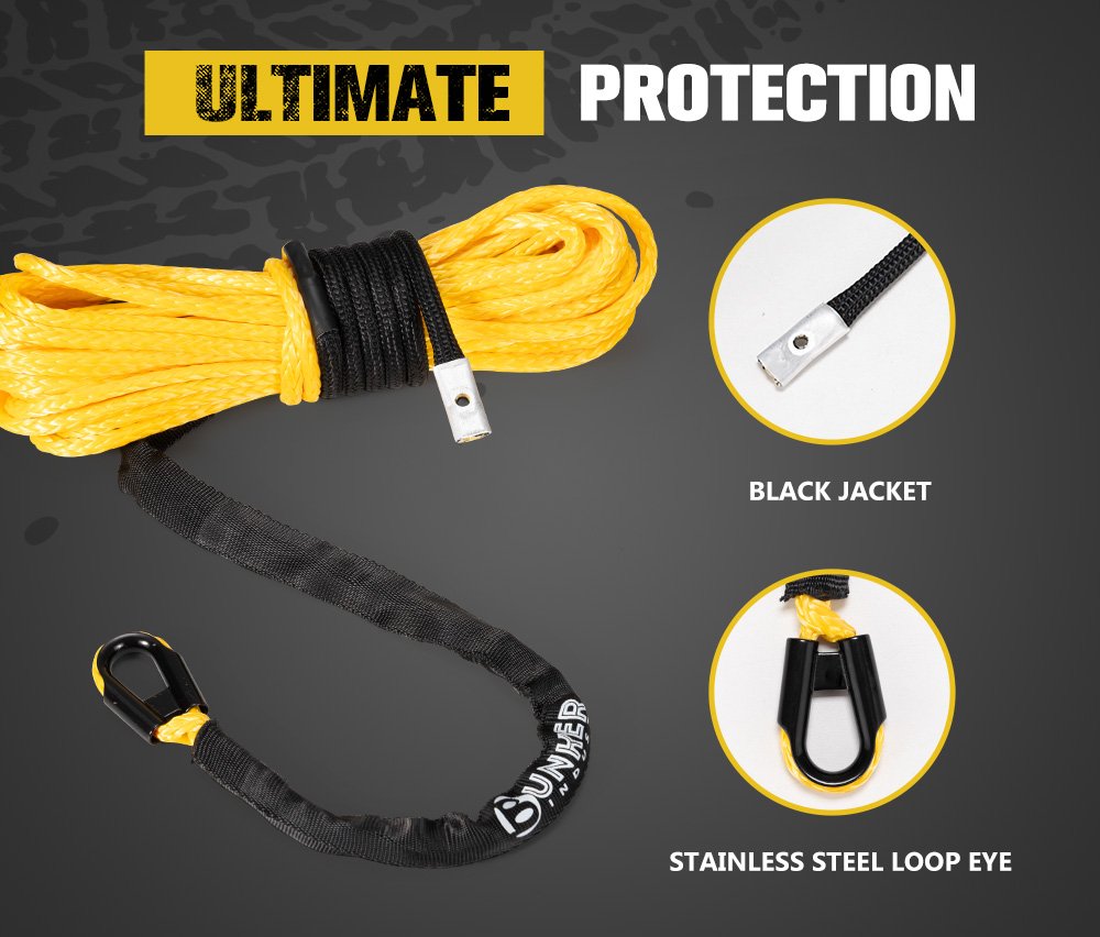 BUNKER INDUST 1/4" x 50' Synthetic Winch Rope,9500LBS ATV UTV Winch Cable with Protective Sleeve 50 FT Winch Line Replacement for 4500 to 6000LBS Winch