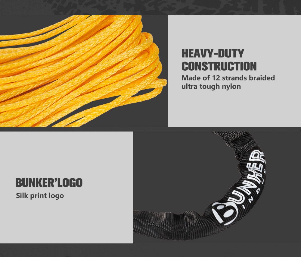 BUNKER INDUST 1/4" x 50' Synthetic Winch Rope,9500LBS ATV UTV Winch Cable with Protective Sleeve 50 FT Winch Line Replacement for 4500 to 6000LBS Winch