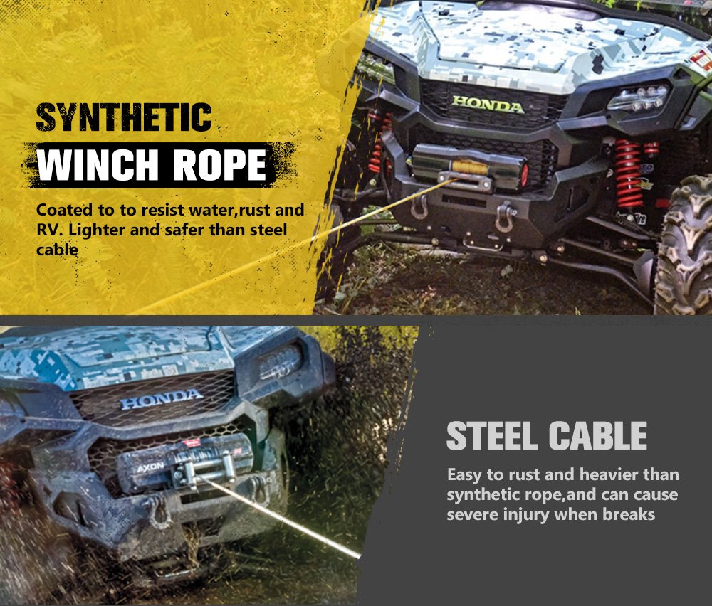 BUNKER INDUST 1/4" x 50' Synthetic Winch Rope,9500LBS ATV UTV Winch Cable with Protective Sleeve 50 FT Winch Line Replacement for 4500 to 6000LBS Winch