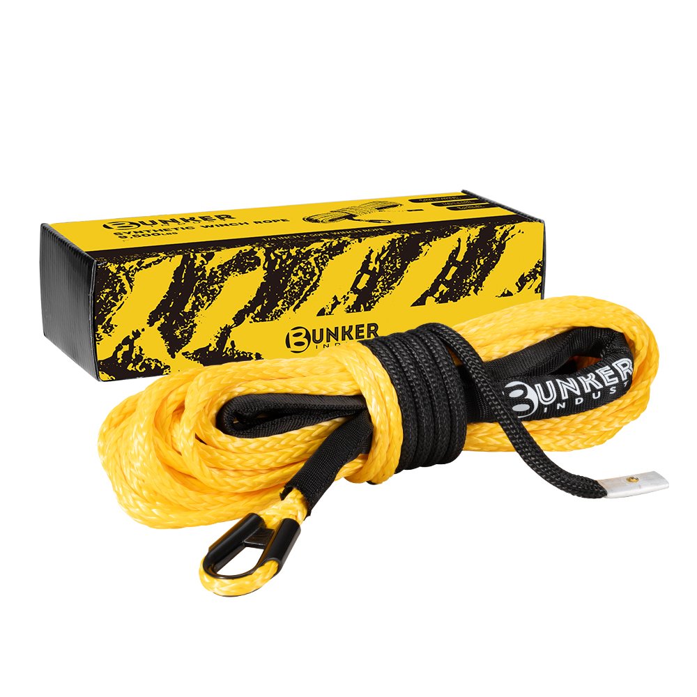 BUNKER INDUST 1/4" x 50' Synthetic Winch Rope,9500LBS ATV UTV Winch Cable with Protective Sleeve 50 FT Winch Line Replacement for 4500 to 6000LBS Winch