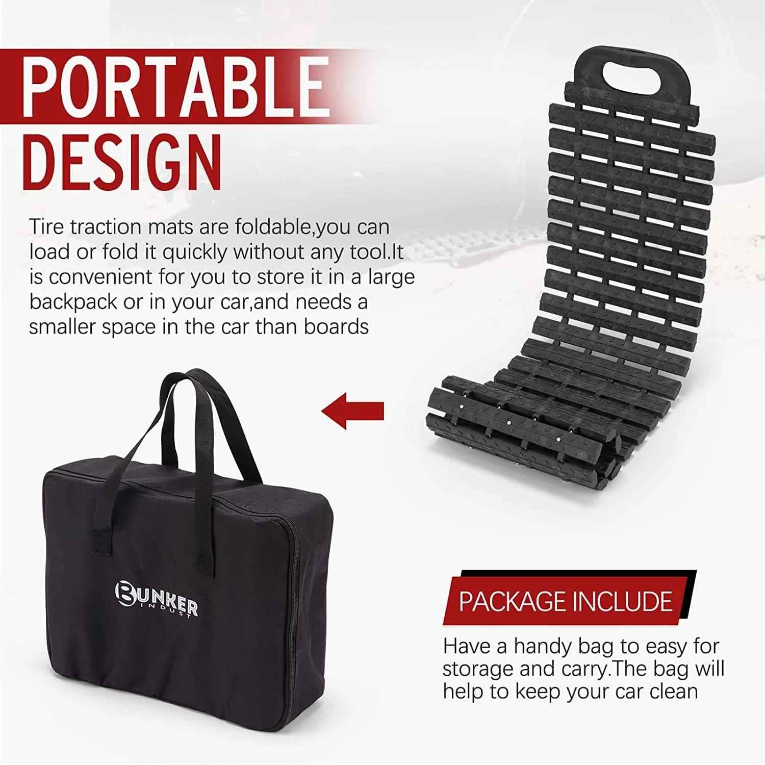 BUNKER INDUST Offroad 4X4 Snow Sand Portable Tire Traction Mats Board Recovery Tracks with Bag