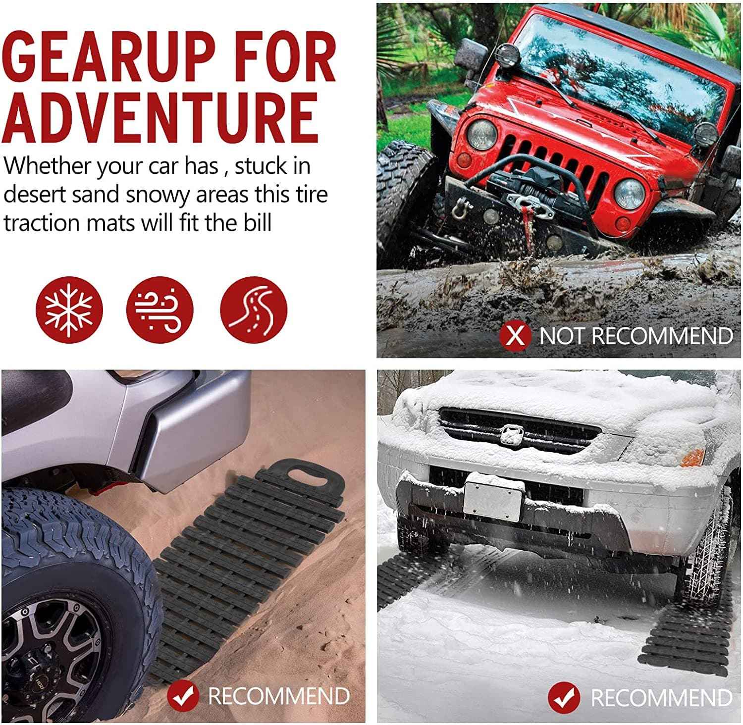 BUNKER INDUST Offroad 4X4 Snow Sand Portable Tire Traction Mats Board Recovery Tracks with Bag