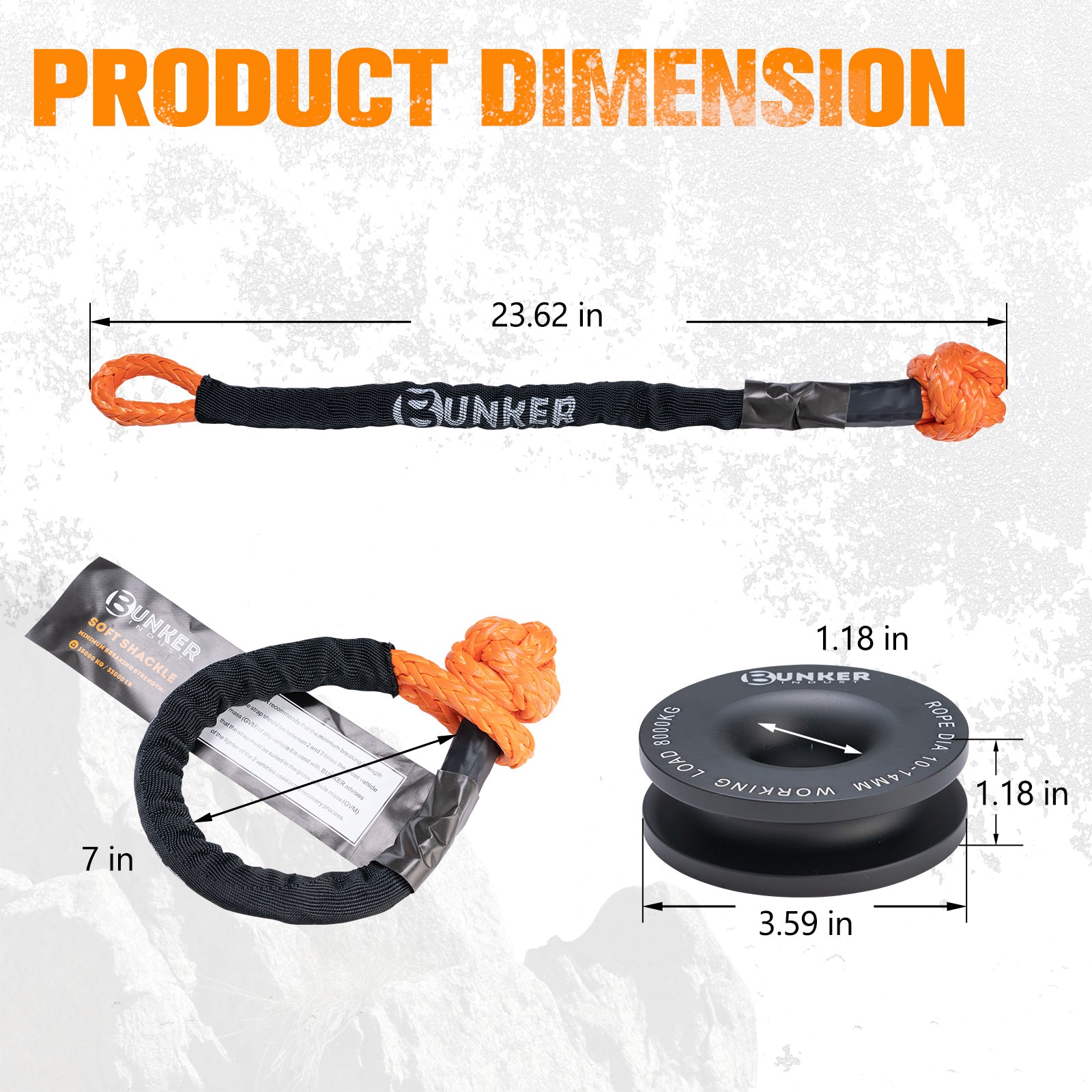 BUNKER INDUST Soft Shackle Synthetic Rope with Protective Recovery Snatch Ring