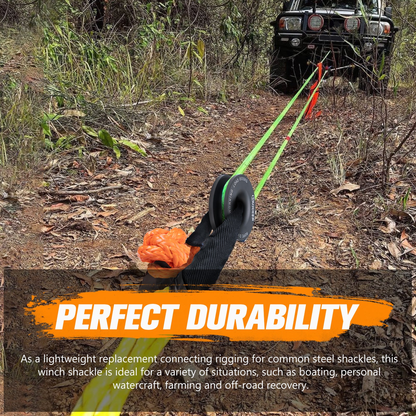 BUNKER INDUST Soft Shackle Synthetic Rope with Protective Recovery Snatch Ring