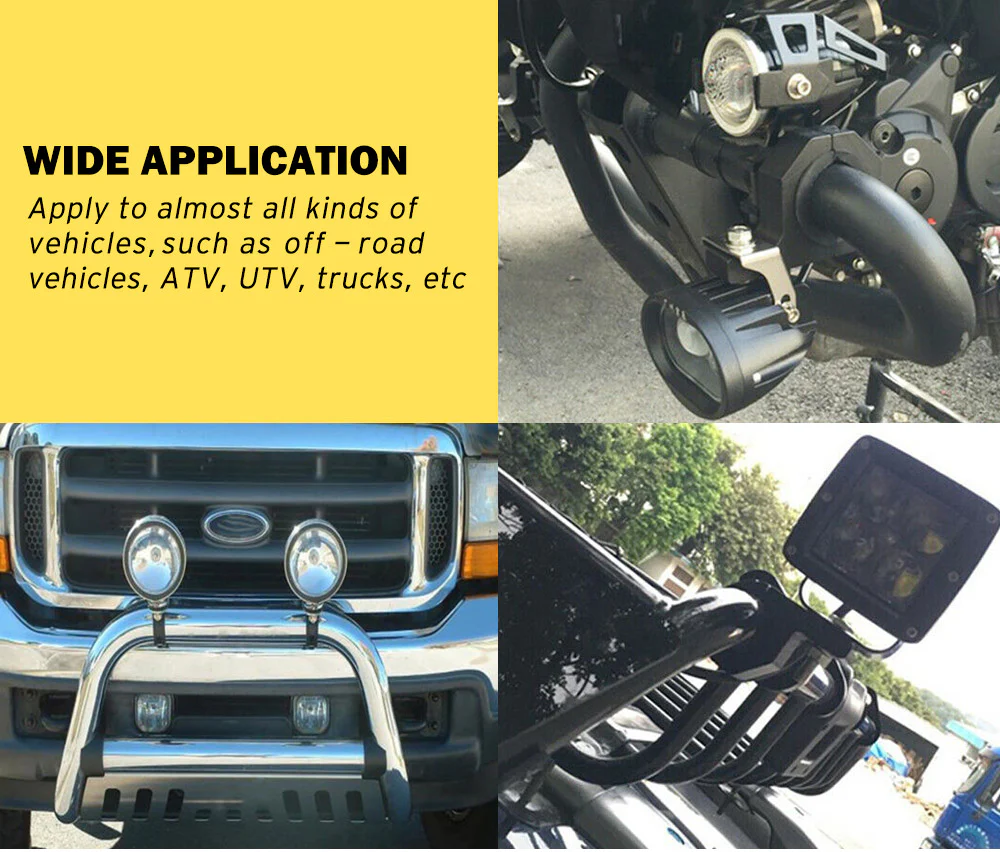 2PCS Bullbar Mounting Bracket Kit 25 50mm Clamp LED Work Light Bar Tube Holder