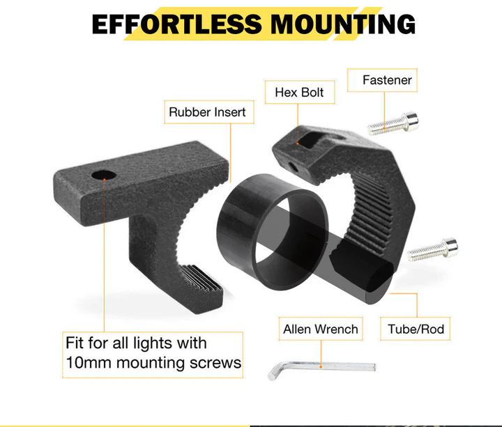 2PCS Bullbar Mounting Bracket Kit 48 50mm Clamp LED Work Light Bar Tube Holder