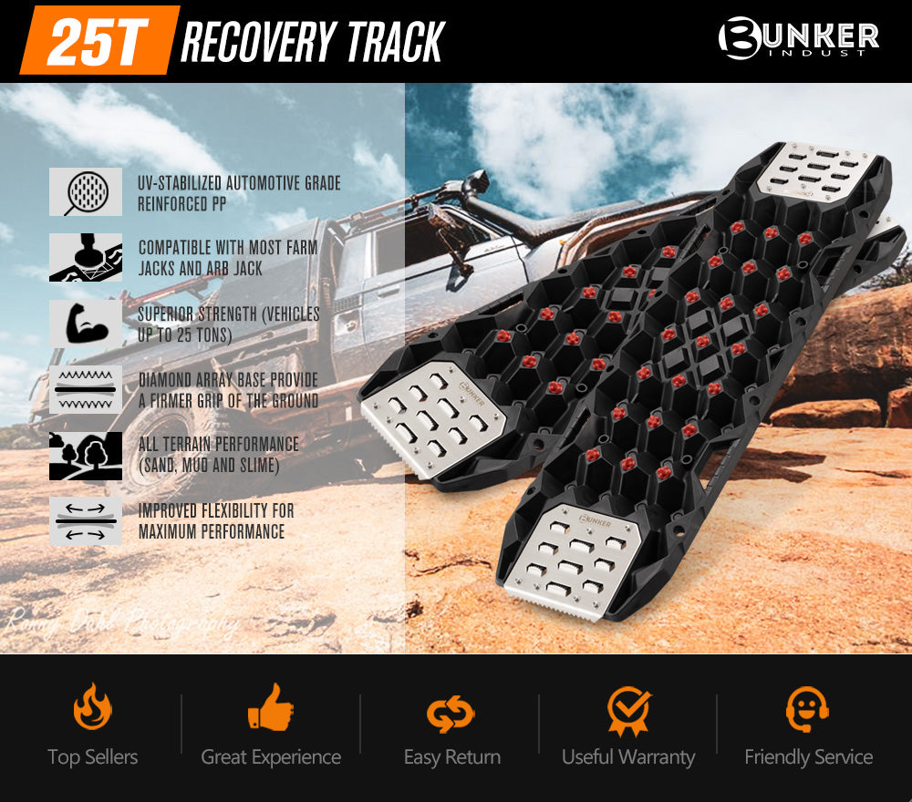 Bunker Indust Pair Recovery Tracks 25T With Steel Traction Plate Sand Snow Mud - Black