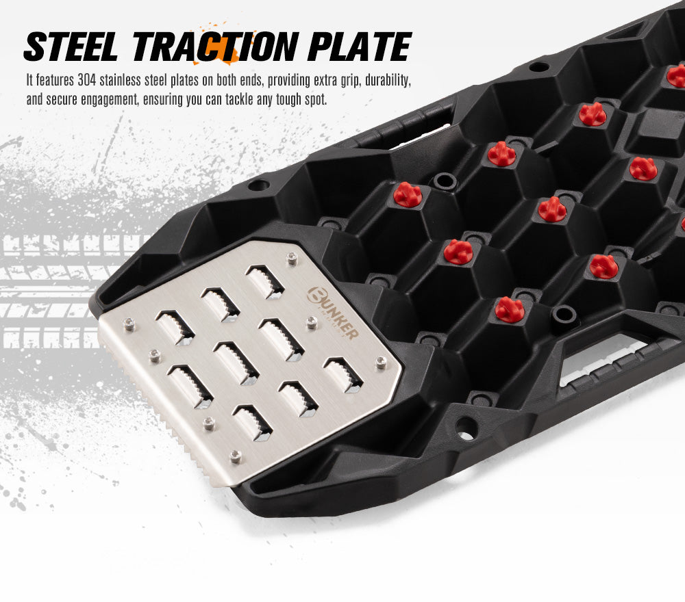 Bunker Indust Pair Recovery Tracks 25T With Steel Traction Plate Sand Snow Mud - Black