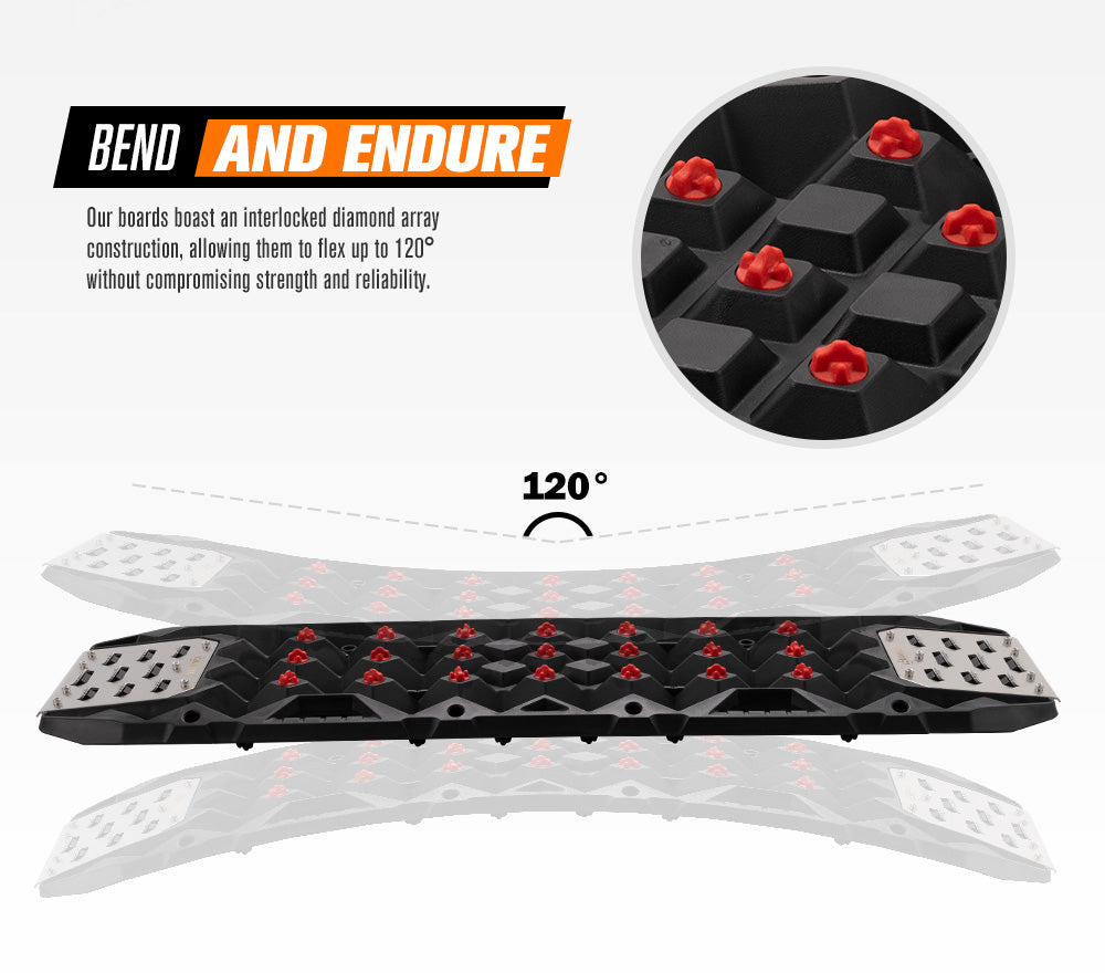 Bunker Indust Pair Recovery Tracks 25T With Steel Traction Plate Sand Snow Mud - Black