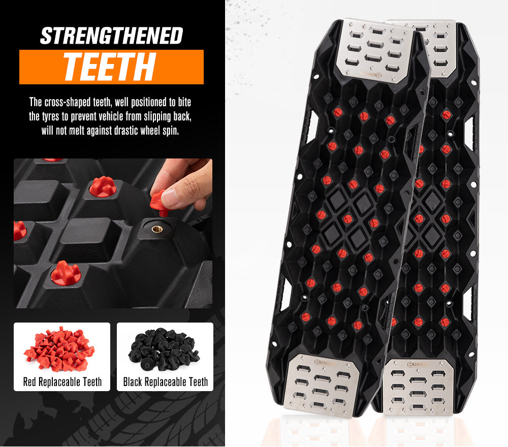 Bunker Indust Pair Recovery Tracks 25T With Steel Traction Plate Sand Snow Mud - Black