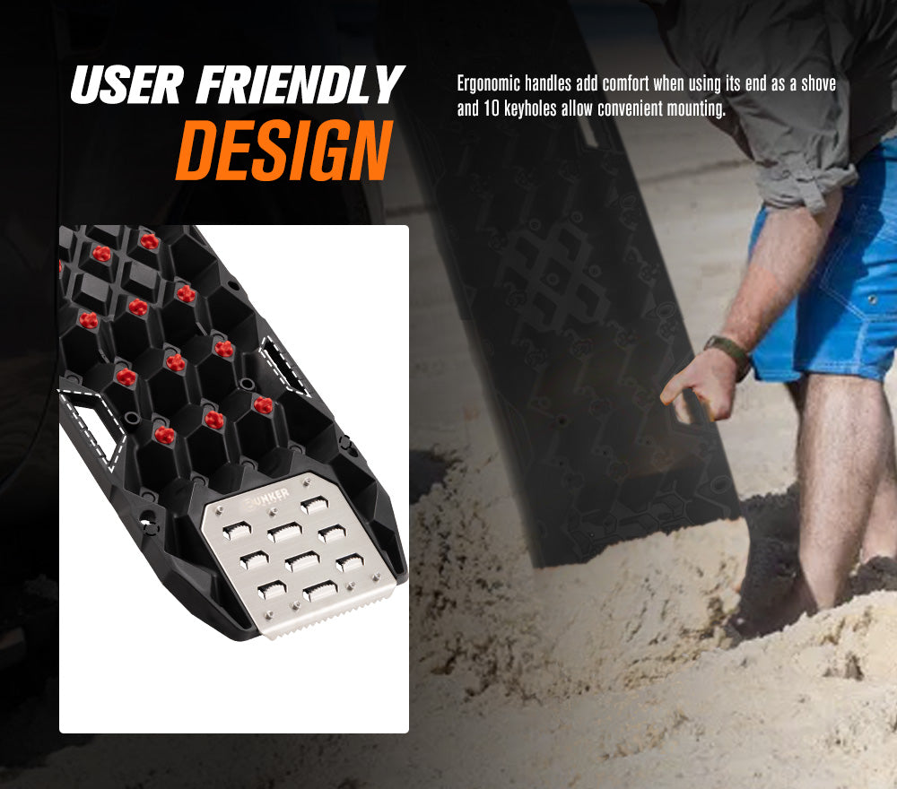 Bunker Indust Pair Recovery Tracks 25T With Steel Traction Plate Sand Snow Mud - Black