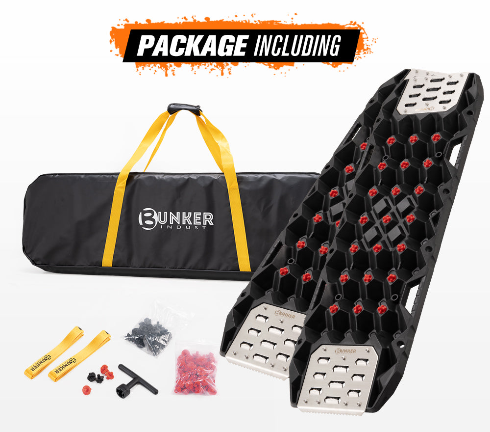 Bunker Indust Pair Recovery Tracks 25T With Steel Traction Plate Sand Snow Mud - Black