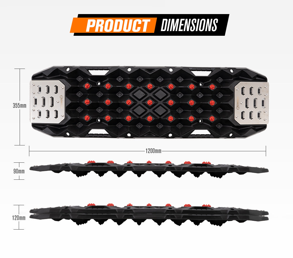 Bunker Indust Pair Recovery Tracks 25T With Steel Traction Plate Sand Snow Mud - Black