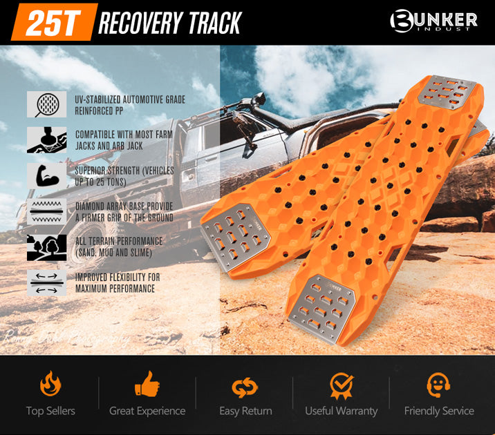 Bunker Indust Pair Recovery Tracks 25T With Steel Traction Plate Sand Mud Snow - Orange