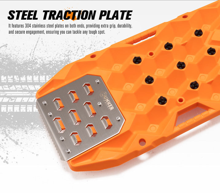 Bunker Indust Pair Recovery Tracks 25T With Steel Traction Plate Sand Mud Snow - Orange