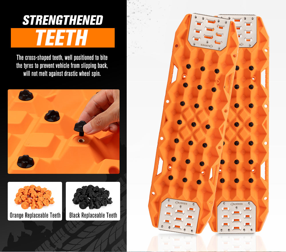 Bunker Indust Pair Recovery Tracks 25T With Steel Traction Plate Sand Mud Snow - Orange